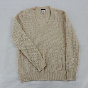 J.Crew Women's Cream Cable Knit V-Neck Sweater - Size M